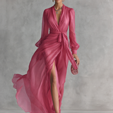 Abito – Elegantní růžové šifonové šaty s perlami