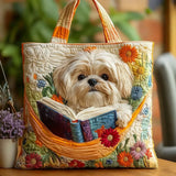 Ručně šitá taška „Shih Tzu, knihy a květiny“ – nápad na dárek
