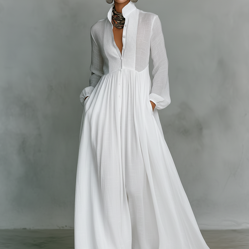 Abito – Minimalistické maxi šaty s patchworkem