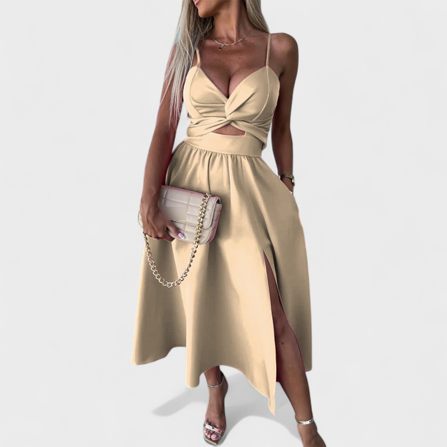 Cielo Divino – Elegantní midi šaty s rozparkem