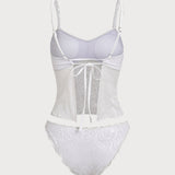 Valge – Elegantní tankini komplet s 3D květinami