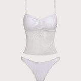 Valge – Elegantní tankini komplet s 3D květinami