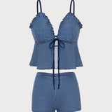 Sinine Ruuduline – Elegantní tankini komplet s volány