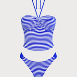 Sinine Triibuline – Retro tankini komplet