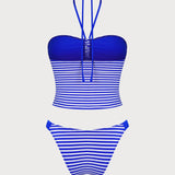 Sinine Triibuline – Retro tankini komplet