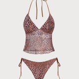 Pruun Leopardimustriga – Elegantní tankini komplet