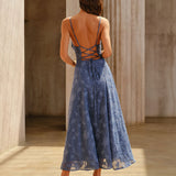 Sinine Jacquard – Bohaté maxi šaty