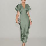 Roheline – Elegantní midi šaty s výstřihem do V